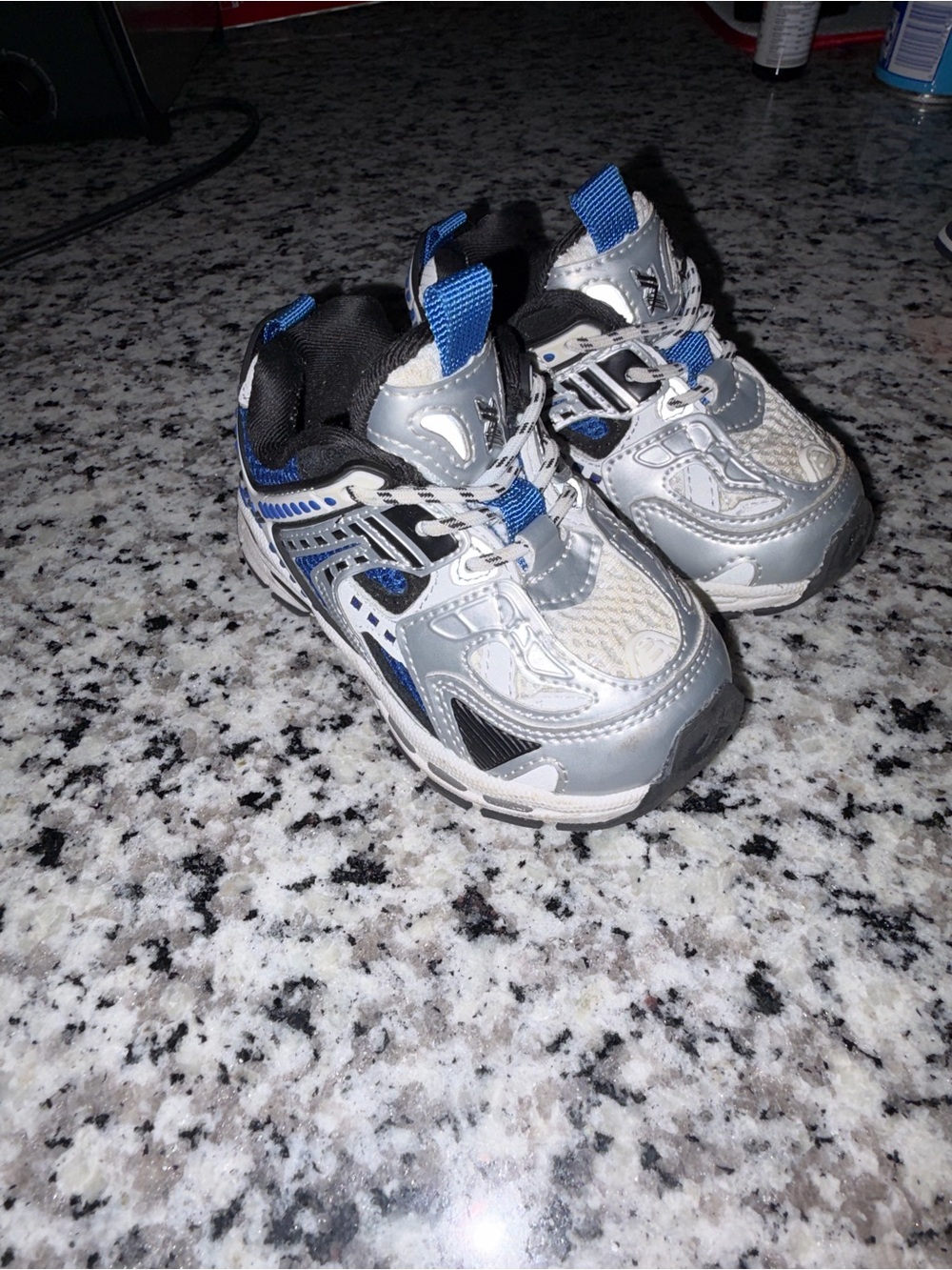 Kids Silver and Blue Lightweight Athletic Sneakers